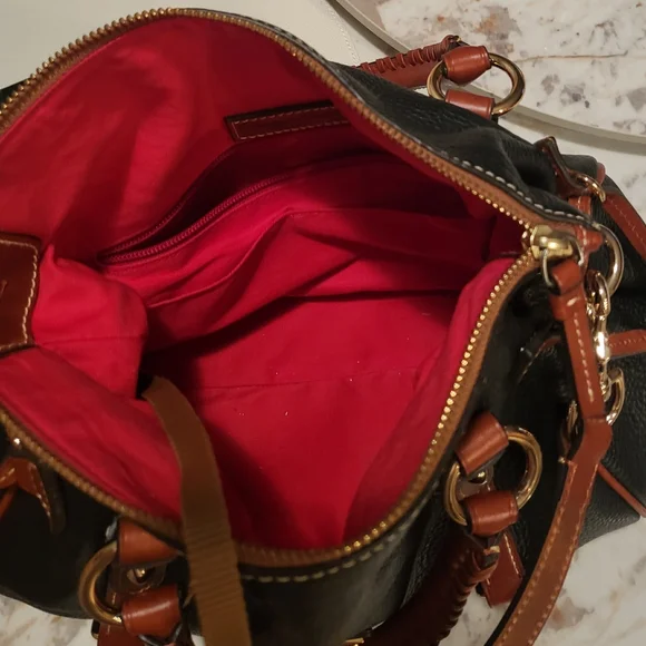 Dooney & Bourke Black and Brown Structured Leather Satchel - Picture 4 of 13